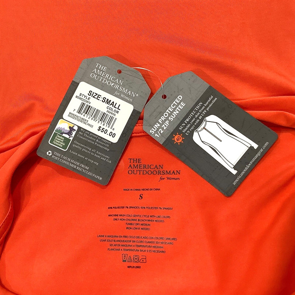 The American Outdoorsman Sun Protection Top Orange sz S Long Sleeve NWT - Picture 5 of 5
